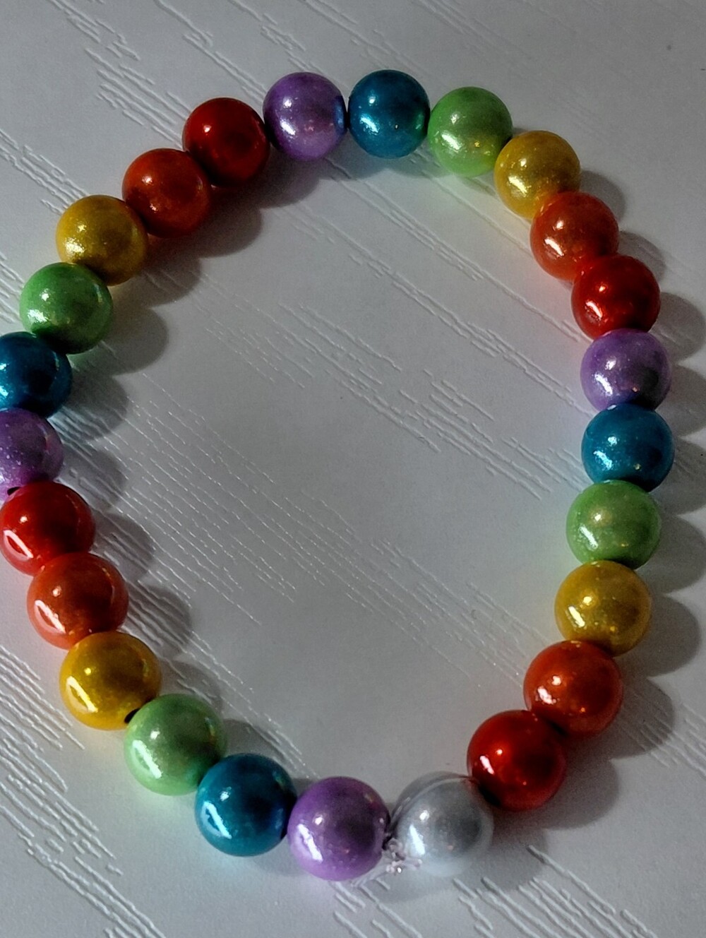 Hand Made Stretch Rainbow Bead Bracelet - Multicolor 7 Inches - Picture 7 of 11